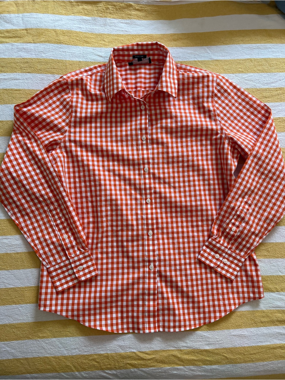 Jones New York Orange & White Gingham Button-Down Shirt